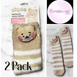The Creme Shop Boba Bear Infused Cozy Socks- lavender & coconut NIP